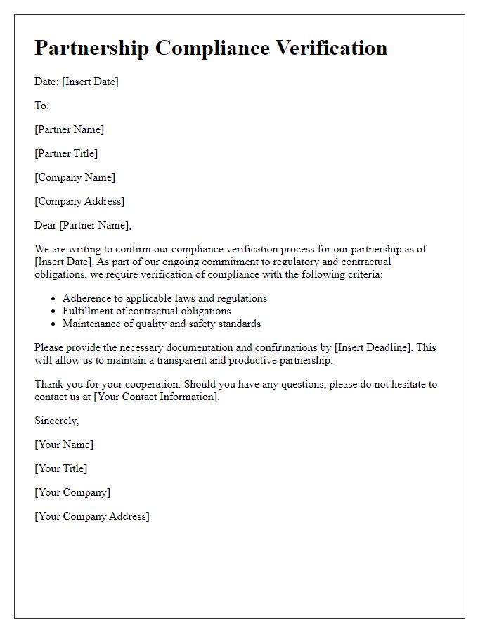 Letter template of partnership compliance verification