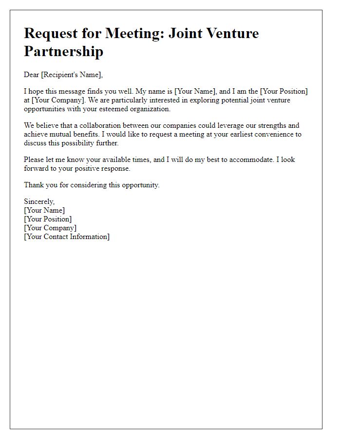 Letter template of request for joint venture partnership meeting.