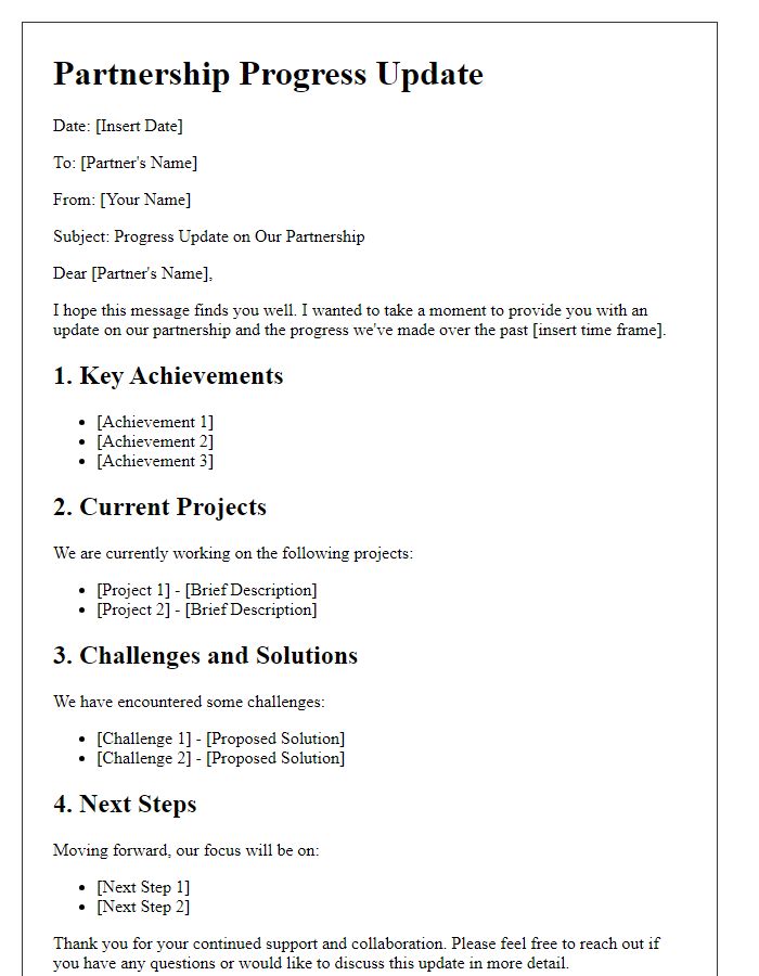 Letter template of partnership progress update