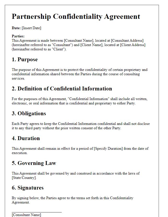 Letter template of Partnership Confidentiality Agreement for Consulting Services