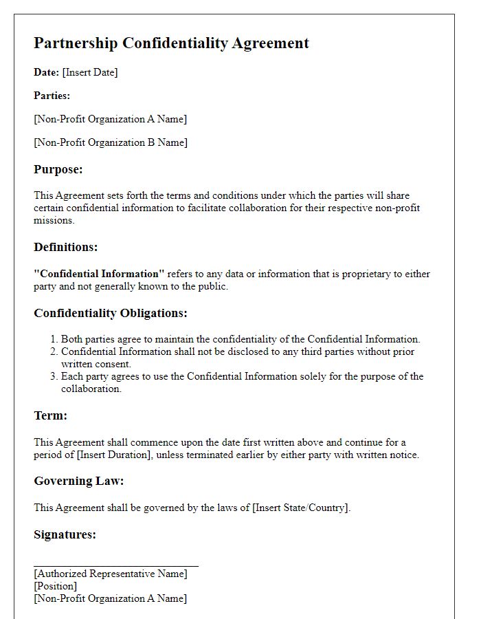 Letter template of Partnership Confidentiality Agreement for Non-Profit Collaboration