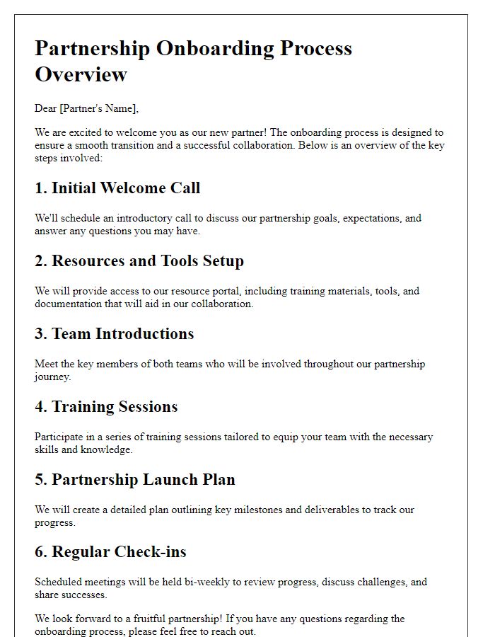 Letter template of partnership onboarding process overview