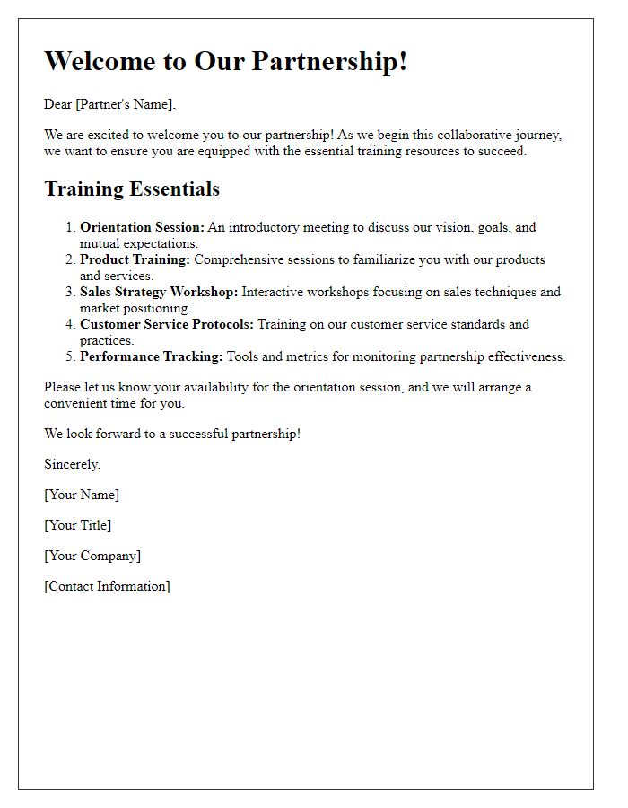 Letter template of partnership onboarding training essentials