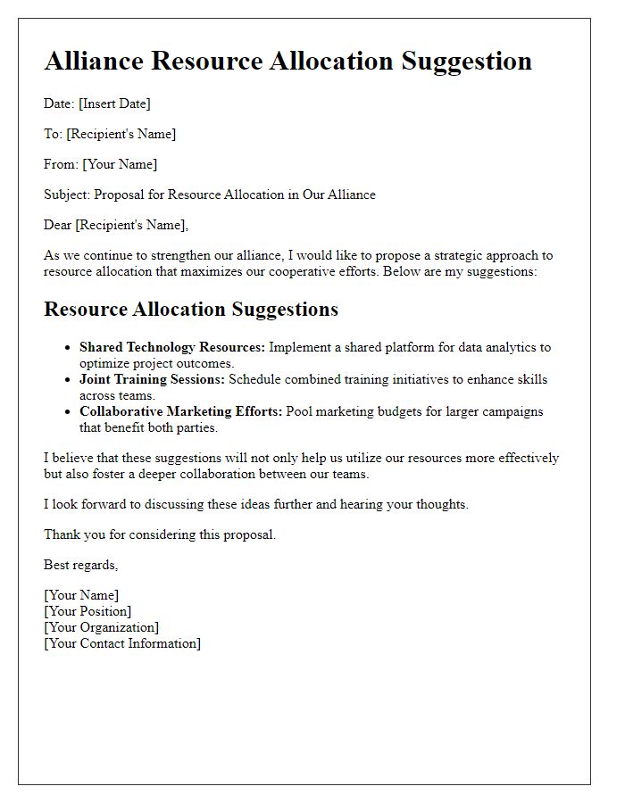 Letter template of alliance resource allocation suggestion