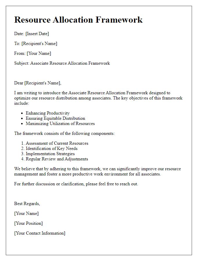 Letter template of associate resource allocation framework