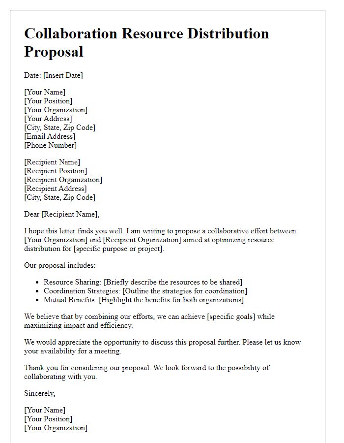 Letter template of collaboration resource distribution proposal