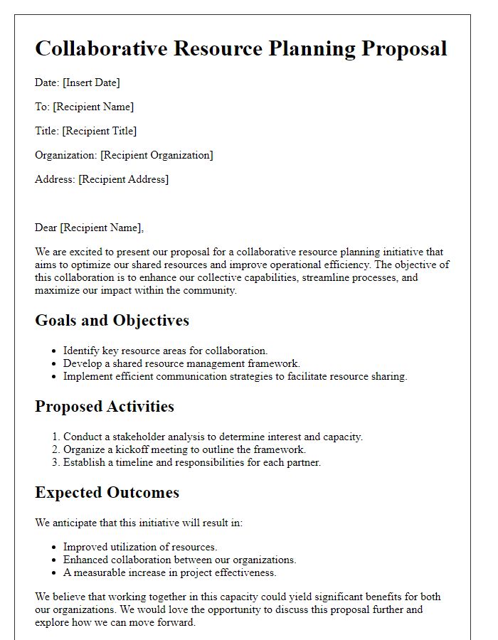 Letter template of collaborative resource planning proposal