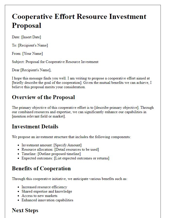 Letter template of cooperative effort resource investment proposal