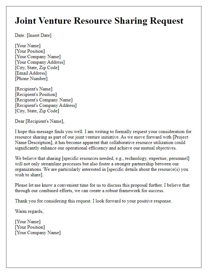 Letter template of joint venture resource sharing request