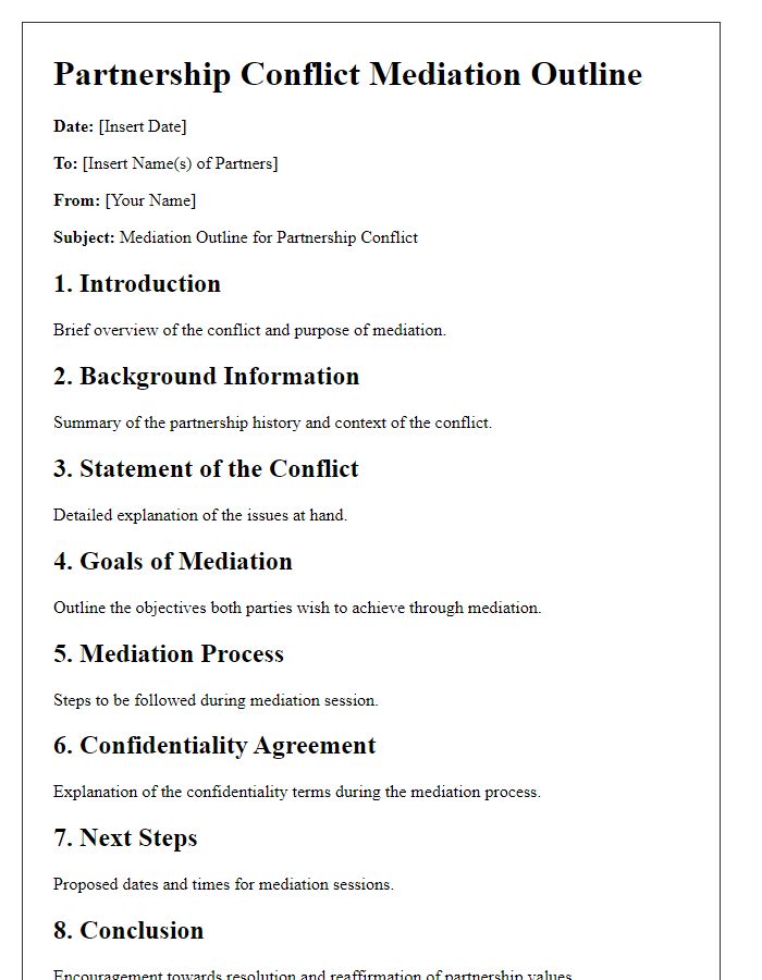 Letter template of partnership conflict mediation outline