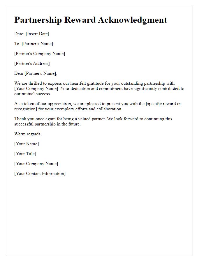 Letter template of Partnership Reward Acknowledgment