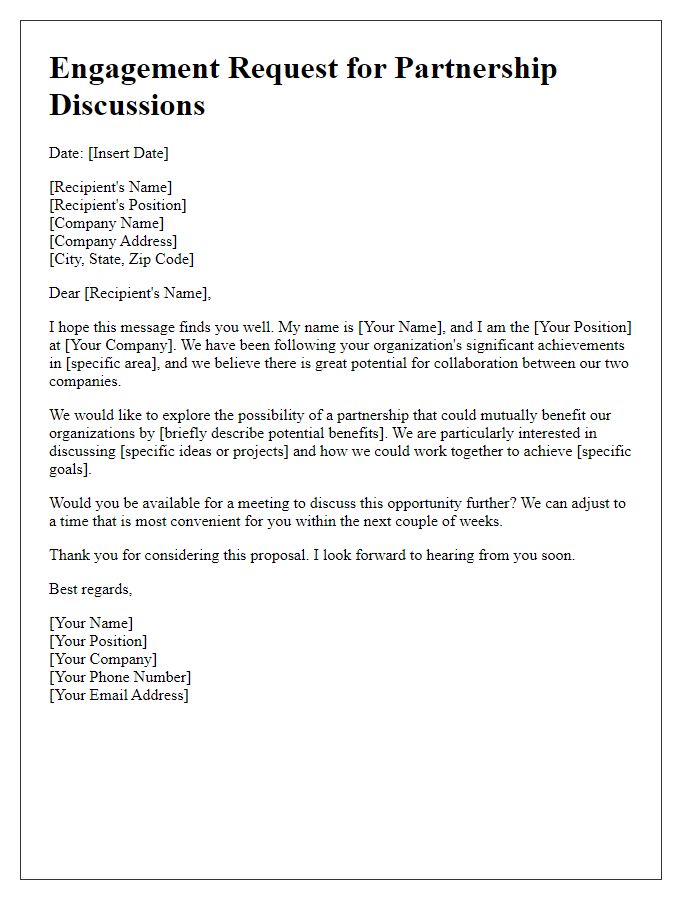 Letter template of engagement request for partnership discussions.