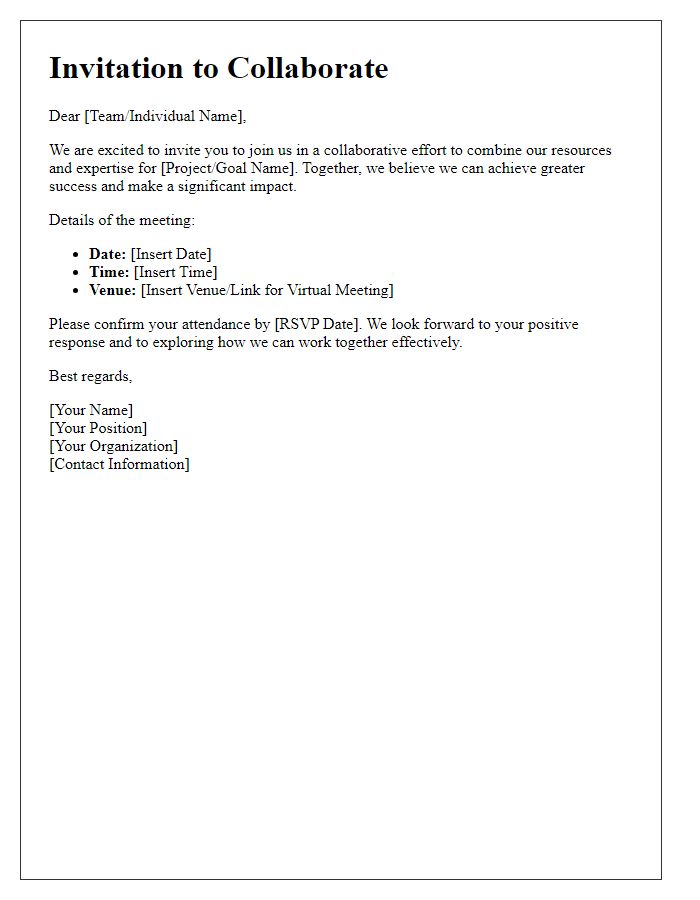 Letter template of teamwork invitation for combined resources.