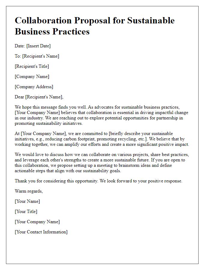 Letter template of collaboration for sustainable business practices