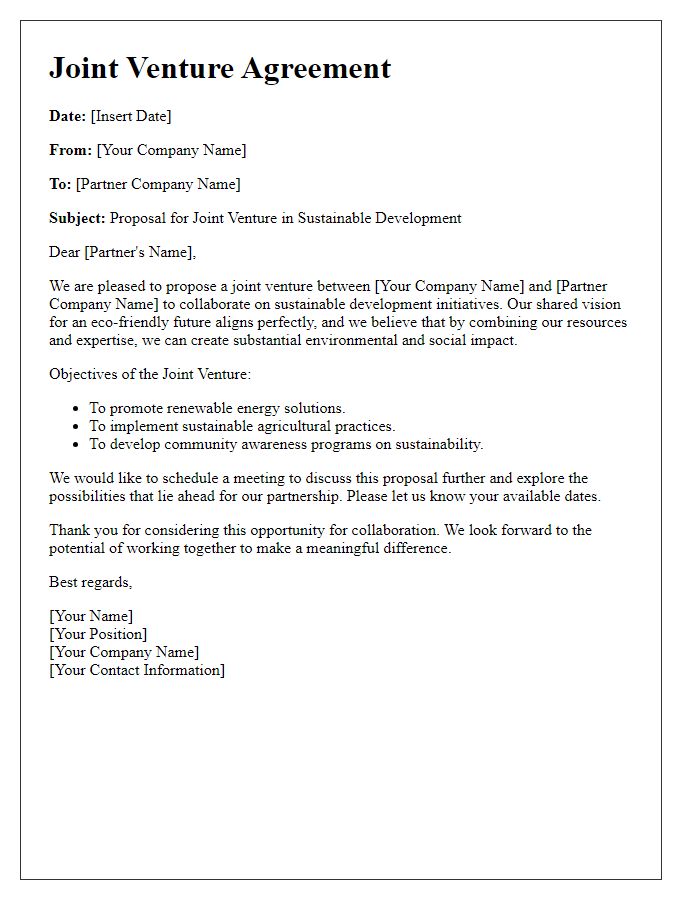 Letter template of joint venture for sustainable development