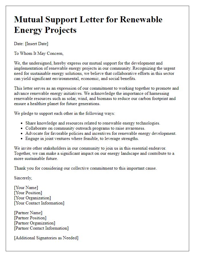 Letter template of mutual support for renewable energy projects