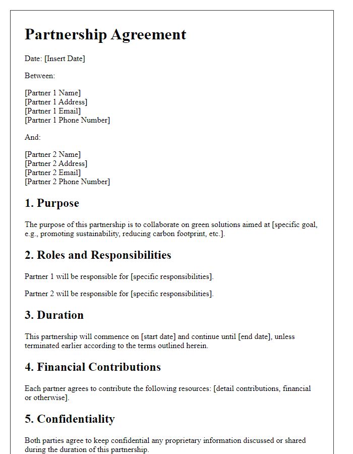 Letter template of partnership agreement for green solutions