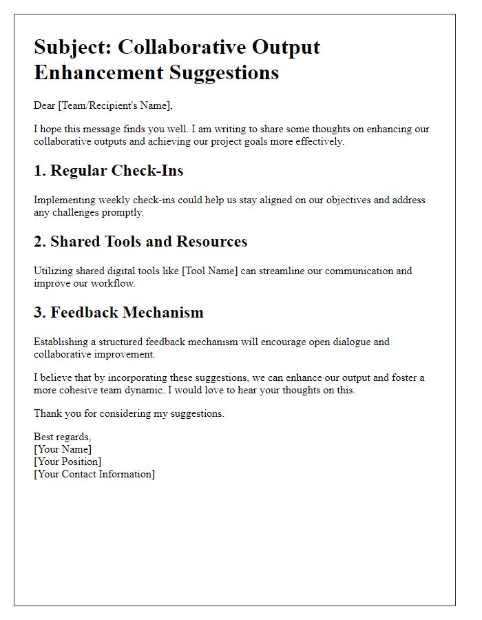 Letter template of collaborative output enhancement suggestion