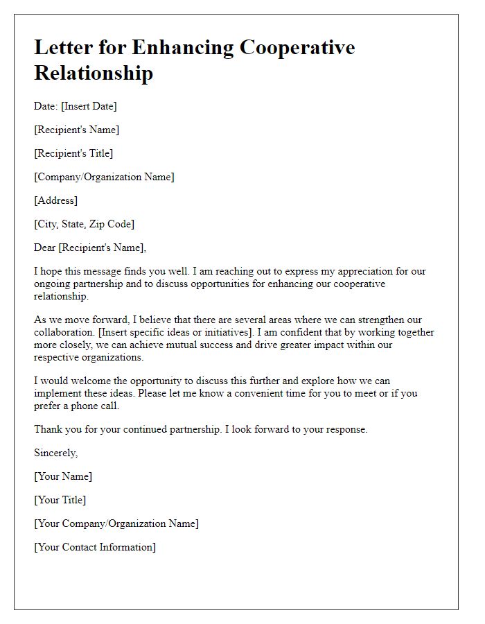 Letter template of cooperative relationship enhancement