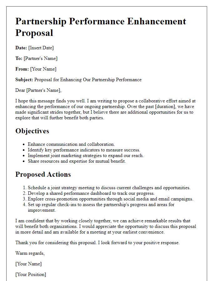 Letter template of partnership performance enhancement proposal