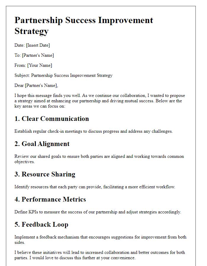 Letter template of partnership success improvement strategy