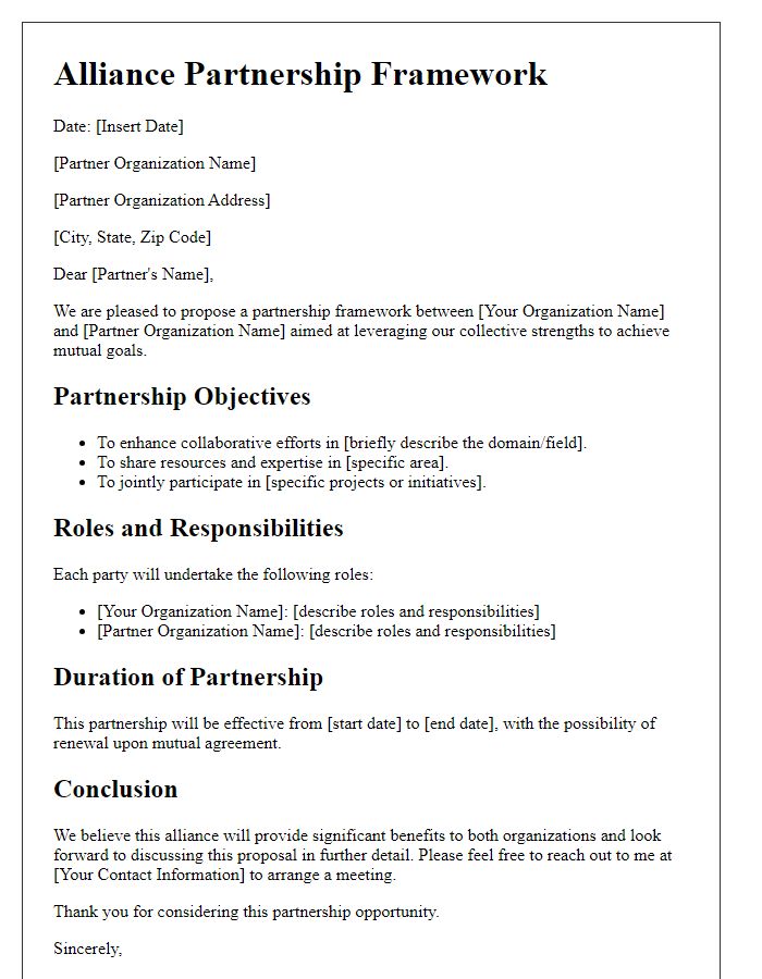 Letter template of alliance partnership framework