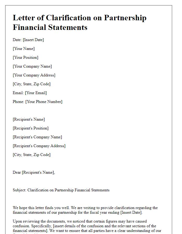 Letter template of Clarification on Partnership Financial Statements