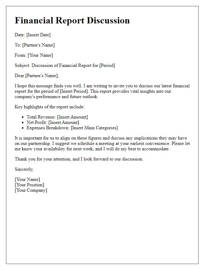 Letter template of Financial Report Discussion for Partner Clarity