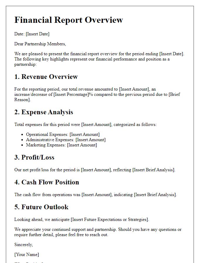 Letter template of Financial Report Overview for Partnership Members