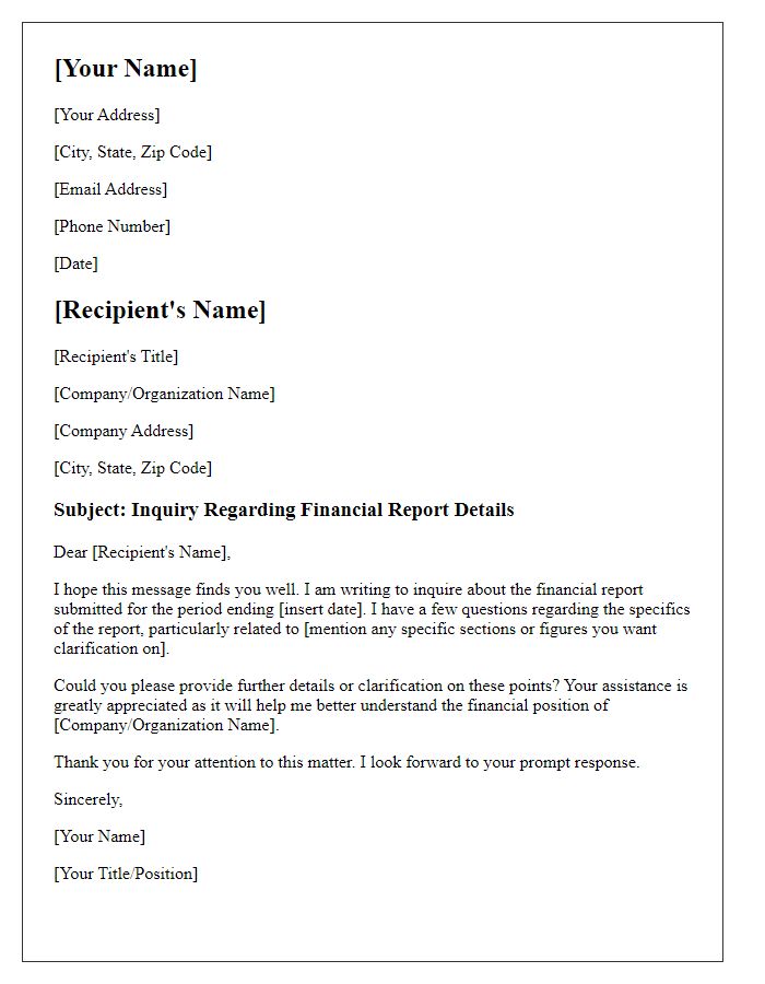 Letter template of Inquiry Regarding Financial Report Details