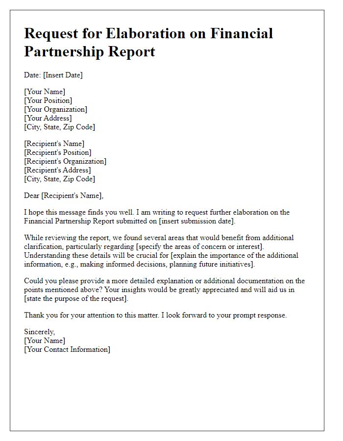 Letter template of Request for Elaboration on Financial Partnership Report