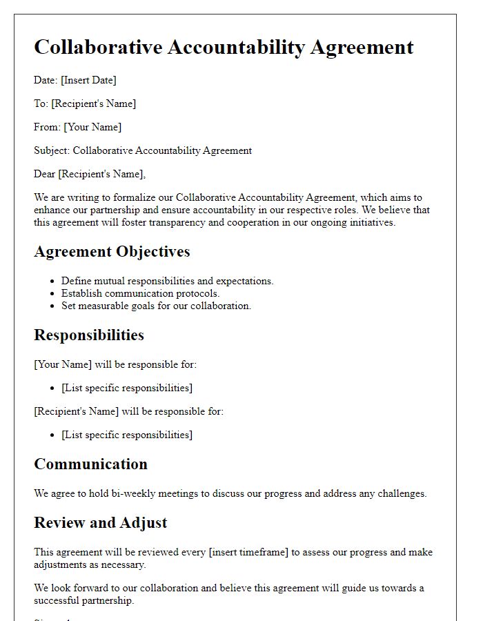 Letter template of Collaborative Accountability Agreement