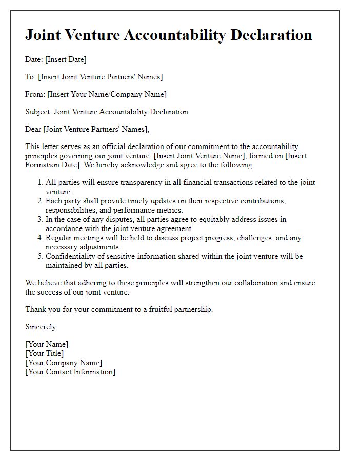 Letter template of Joint Venture Accountability Declaration