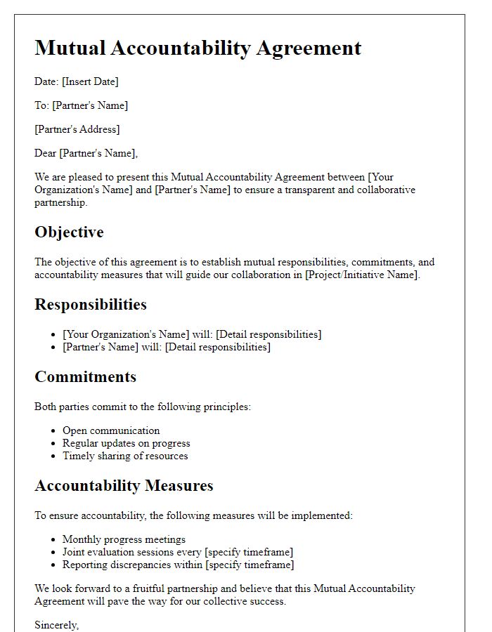 Letter template of Mutual Accountability for Partnerships