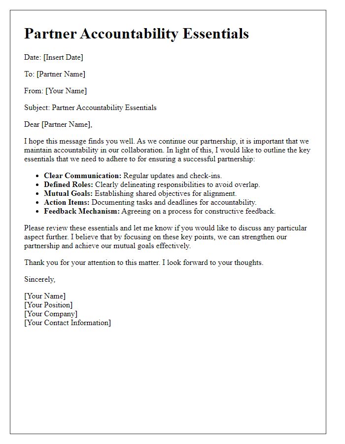 Letter template of Partner Accountability Essentials