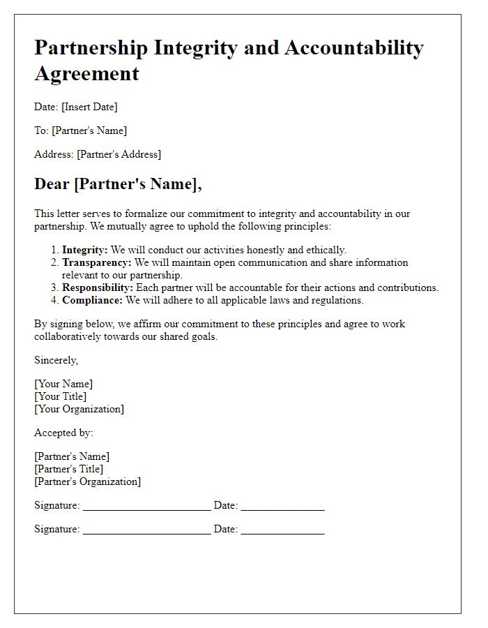 Letter template of Partnership Integrity and Accountability Agreement