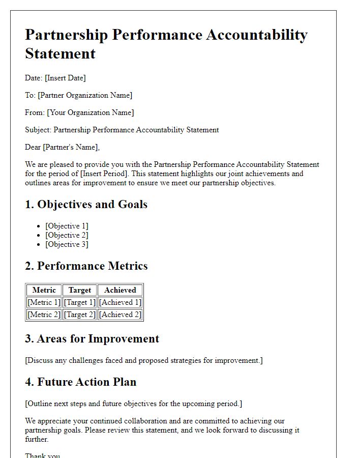 Letter template of Partnership Performance Accountability Statement