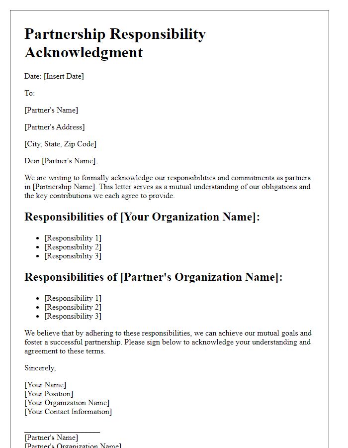 Letter template of Partnership Responsibility Acknowledgment