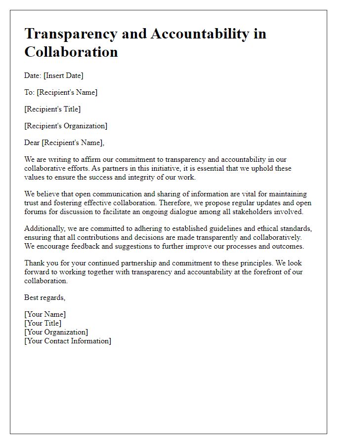 Letter template of Transparency and Accountability in Collaboration