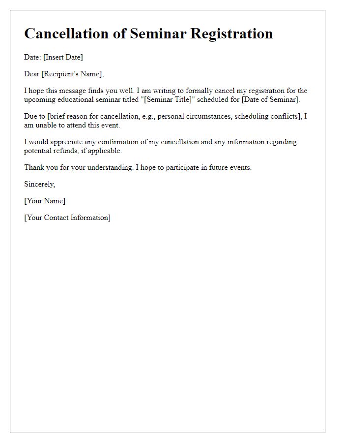 Letter template of educational seminar registration cancellation