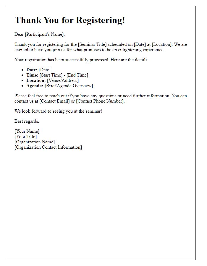 Letter template of educational seminar registration follow-up