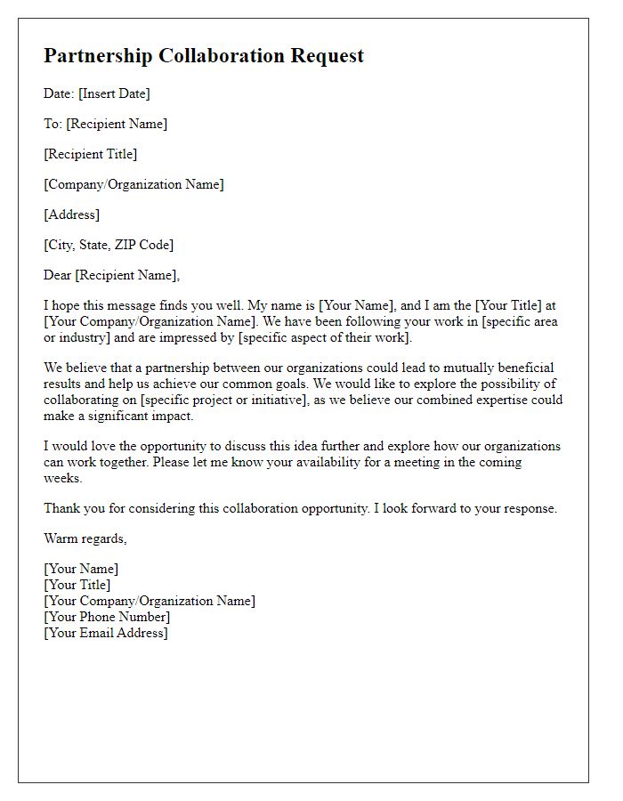 Letter template of partnership collaboration request