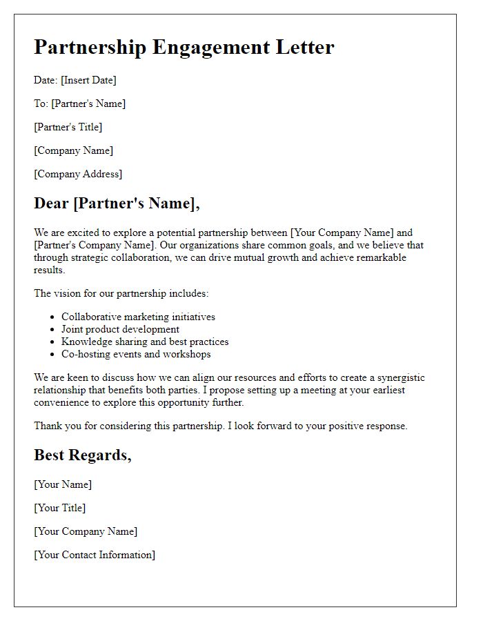 Letter template of partnership engagement for mutual growth