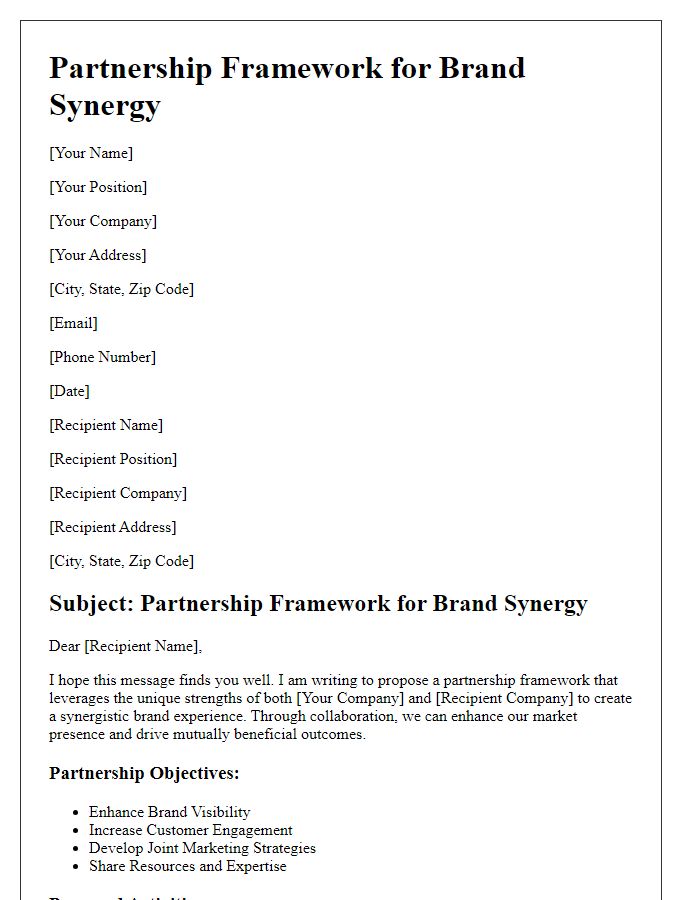 Letter template of partnership framework for brand synergy