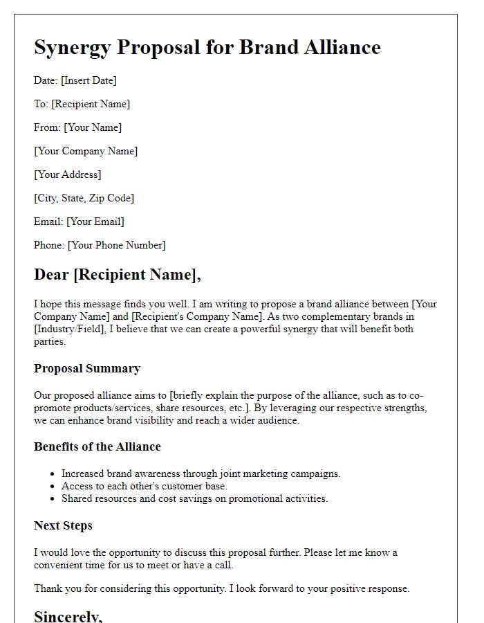 Letter template of synergy proposal for brand alliance