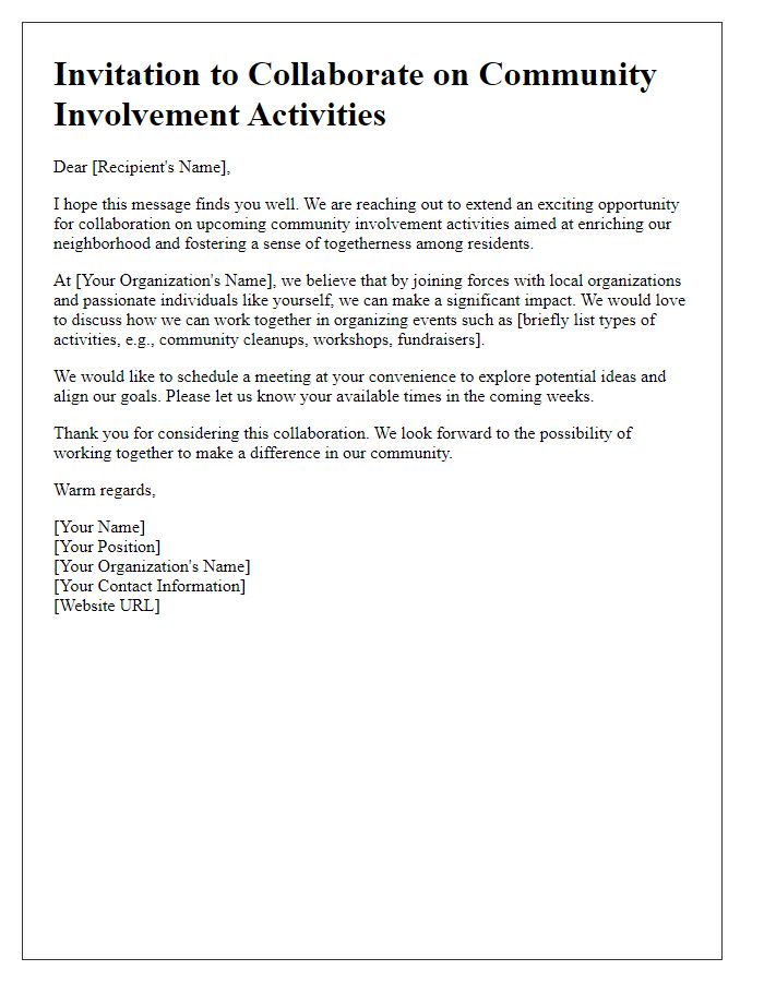 Letter template of collaboration invite for community involvement activities.