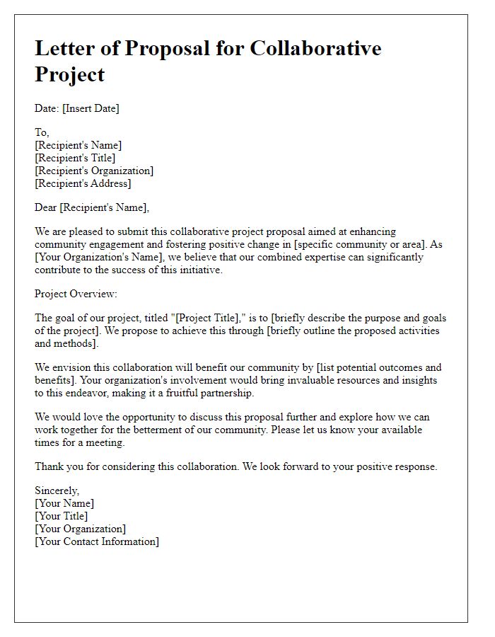 Letter template of collaborative project proposal for effective community engagement.