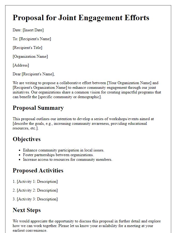 Letter template of community alliance proposal for joint engagement efforts.