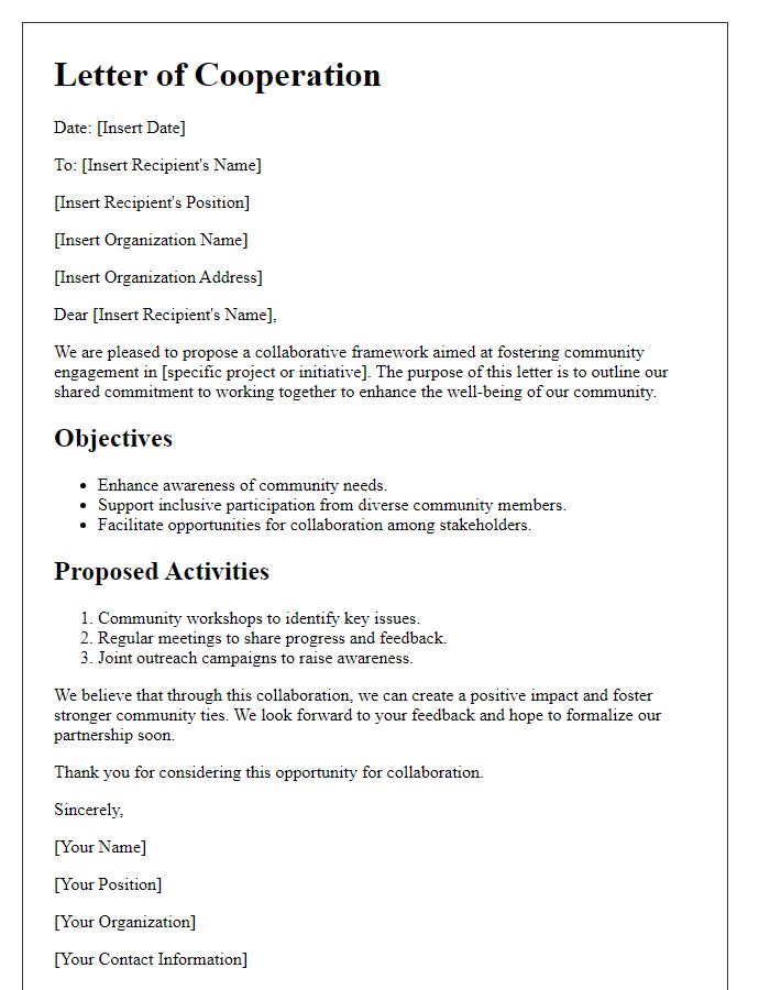 Letter template of cooperative framework for community engagement collaboration.