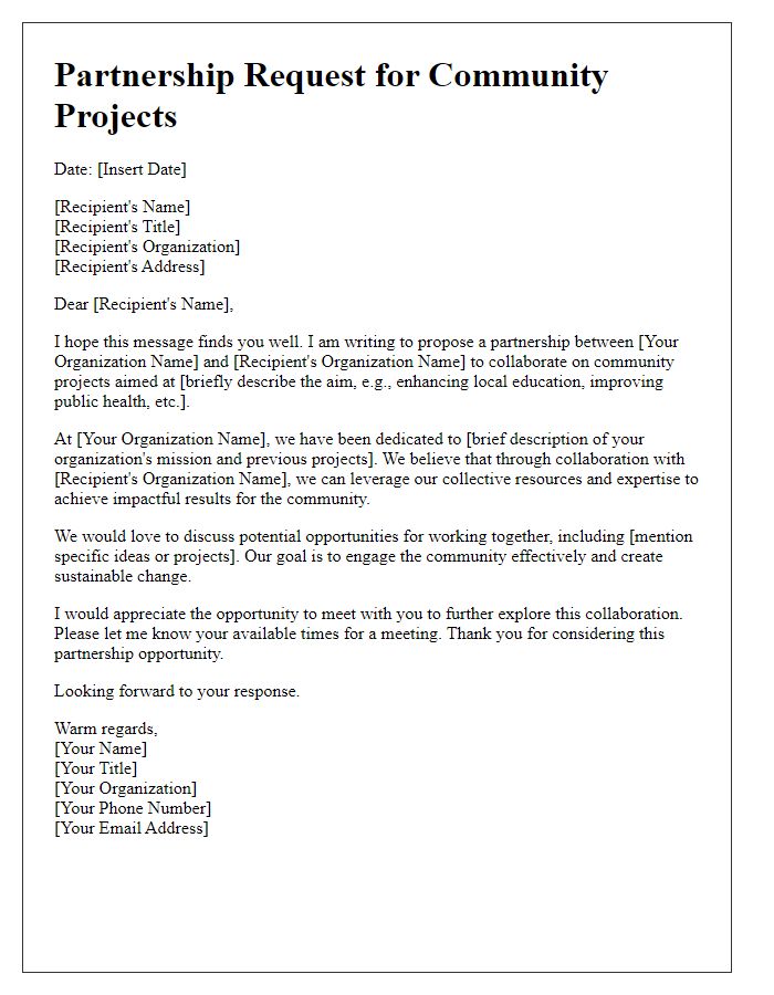 Letter template of engagement strategy partnership request for community projects.